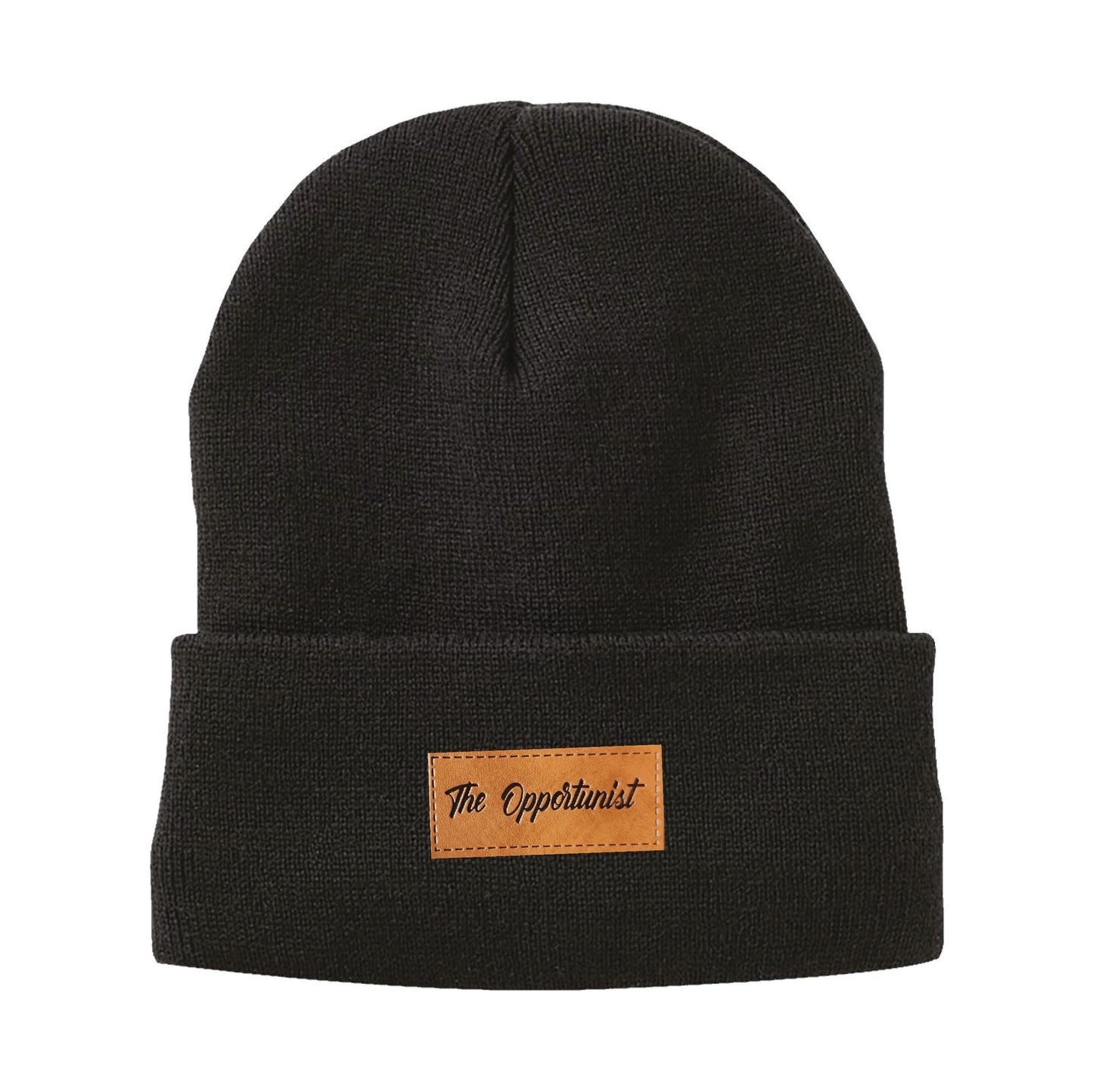 Opportunist Leather Patch on a Sherpa Lined Black Beanie