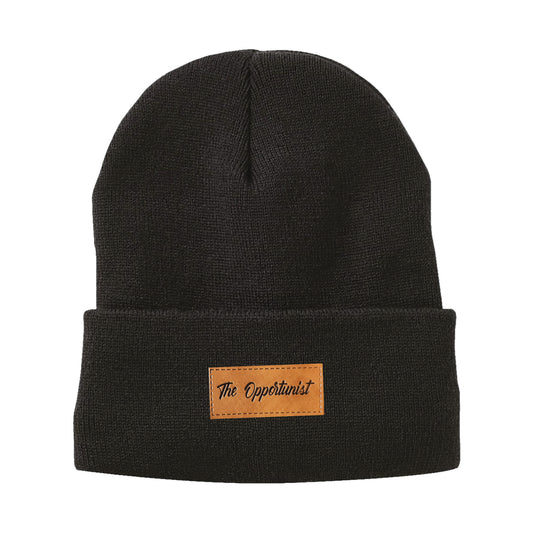 Opportunist Leather Patch on a Sherpa Lined Black Beanie